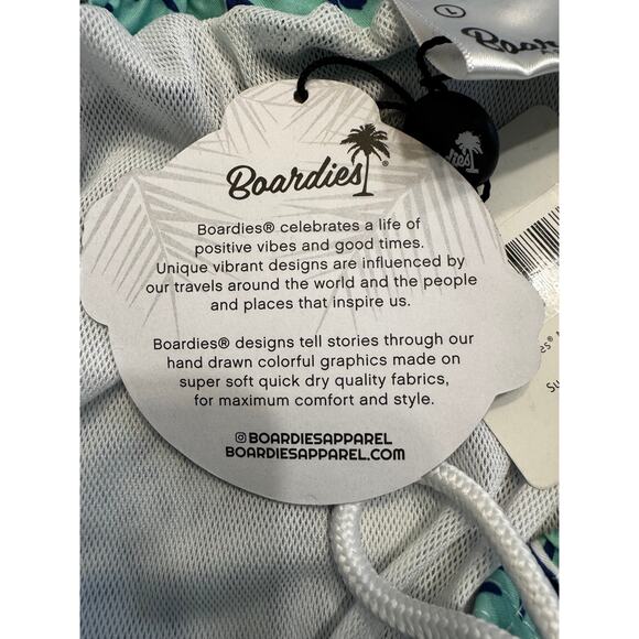 BOARDIES Men’s Swim Trunks L Palm Tree Print Green Blue Quick Dry NWT - Picture 6 of 7